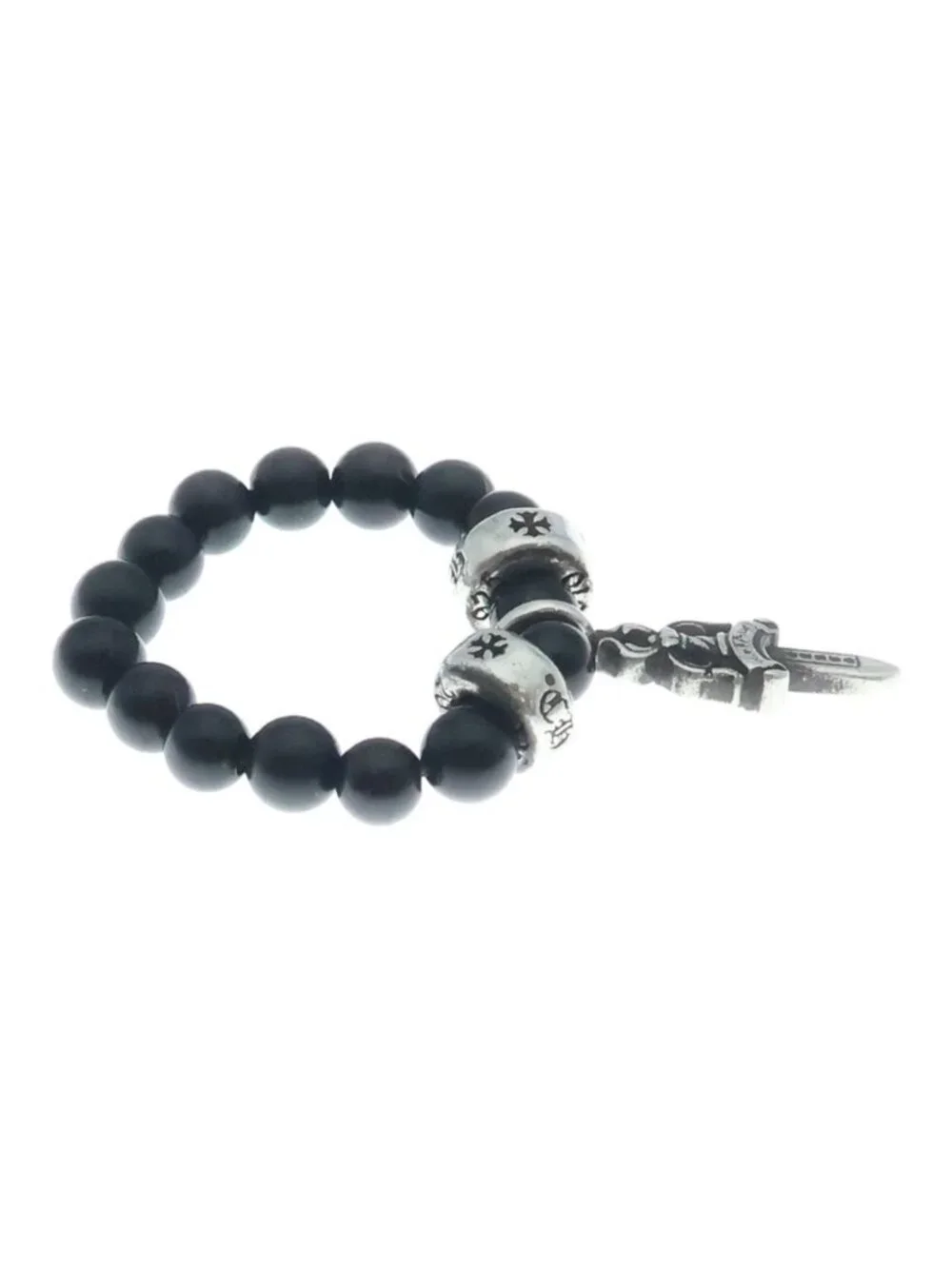 Chrome Hearts Dagger Charm Bead Ring Silver Black